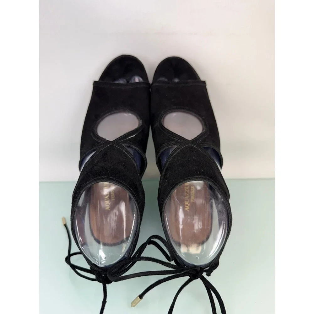 Aquazzura‎ Ultra High Platform Block Heels Sz 37 Black Suede Lace Up Italy Glam